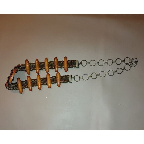 Metal Belt Vintage Boho Rustic Wood Brass Round Decorative Centerpiece Adjust - Picture 10 of 13